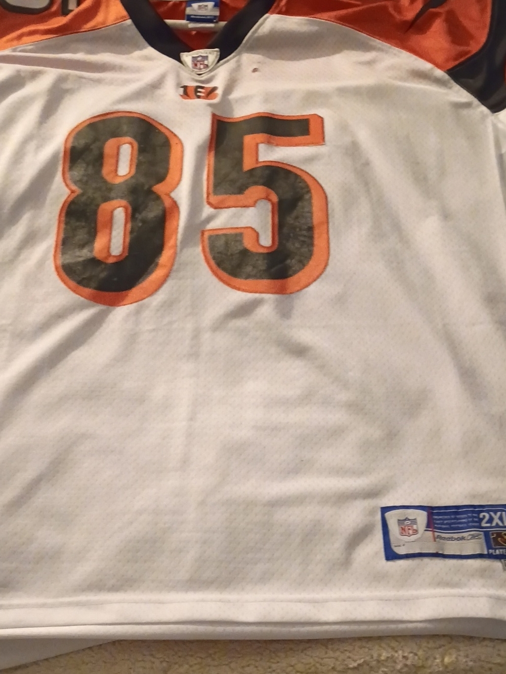 Reebok Men’s White, Orange & Black NFL Jersey with Number 85